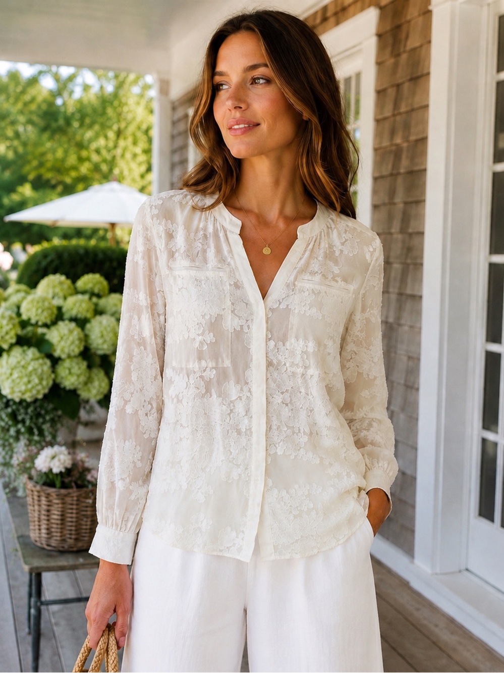 Rebecca Taylor Size 8 Ivory Floral Burnout Blouse Sheer Romantic Boho Top